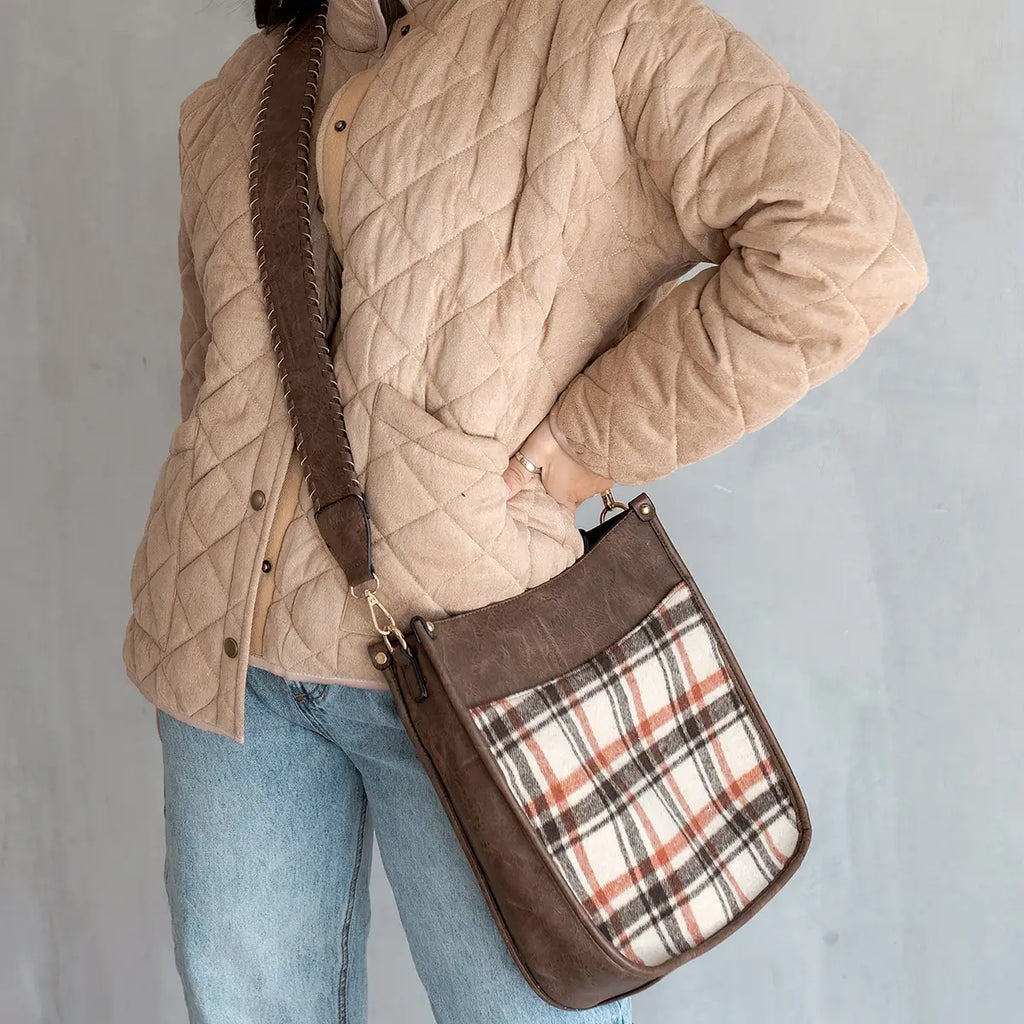Camel Brown and Plaid Crossbody