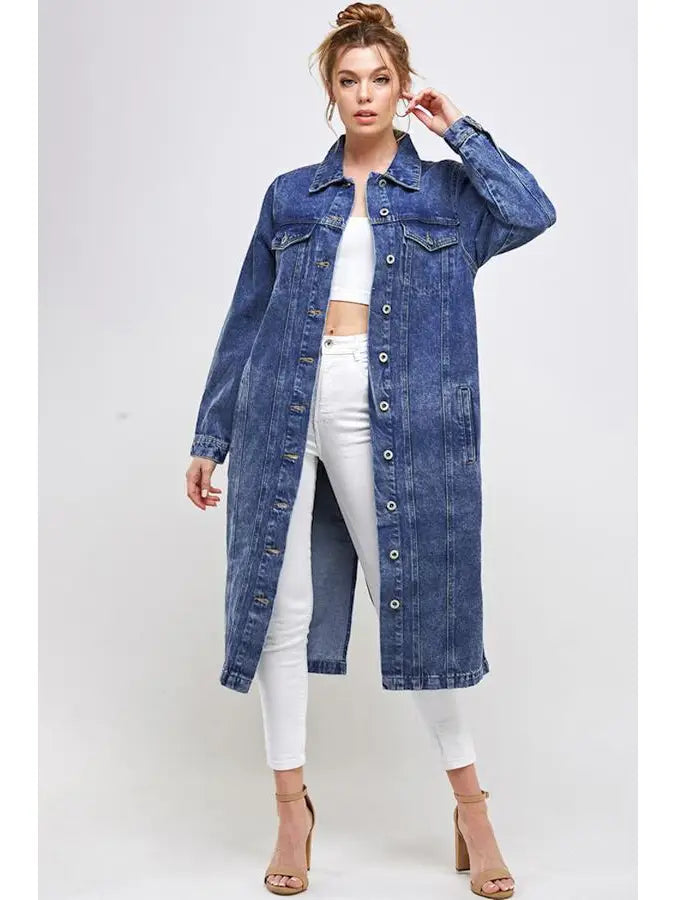 Plus Size Denim Duster - Dark Wash (2x)