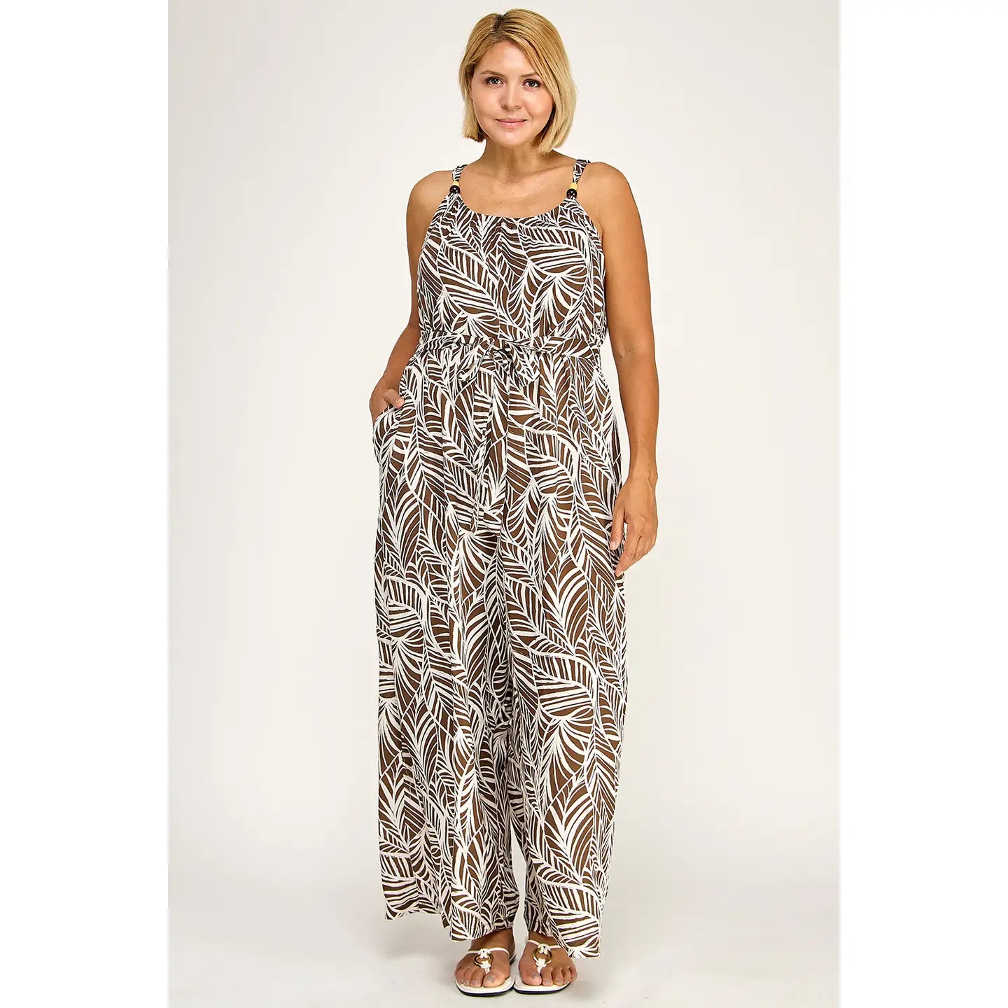 Animal Print Plus Sized Jumpsuit with Pockets