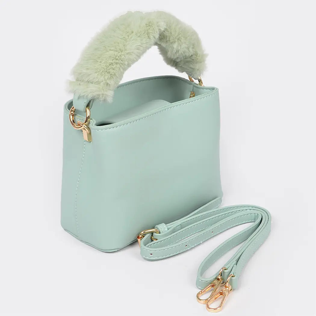 Sage Green Faux Fur Trim Handle Mini Bag