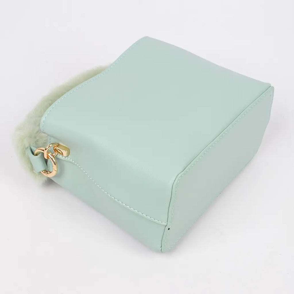 Sage Green Faux Fur Trim Handle Mini Bag