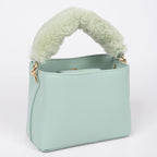 Sage Green Faux Fur Trim Handle Mini Bag