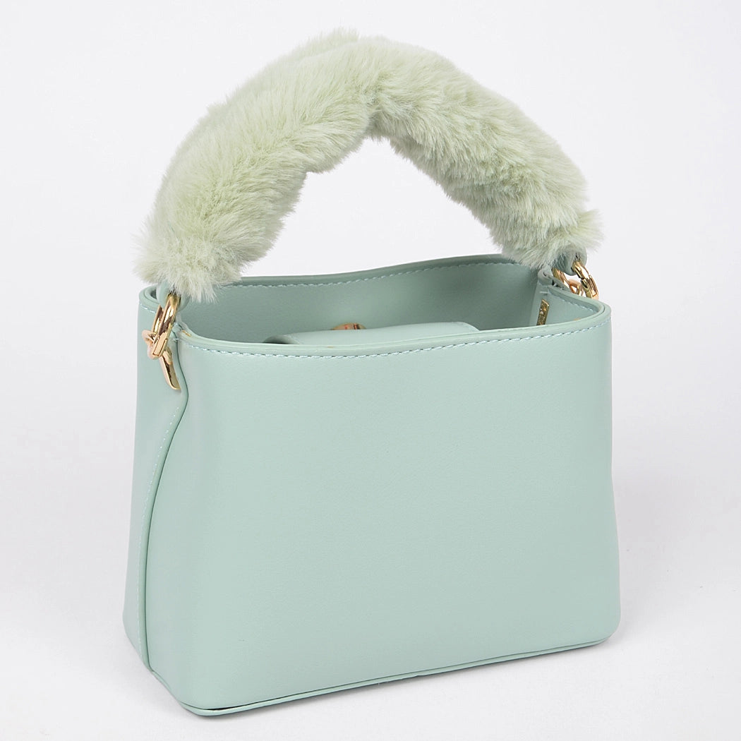 Sage Green Faux Fur Trim Handle Mini Bag