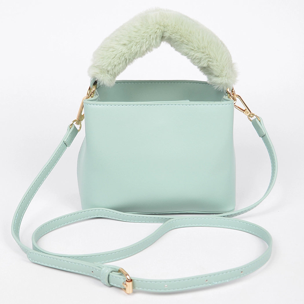 Sage Green Faux Fur Trim Handle Mini Bag