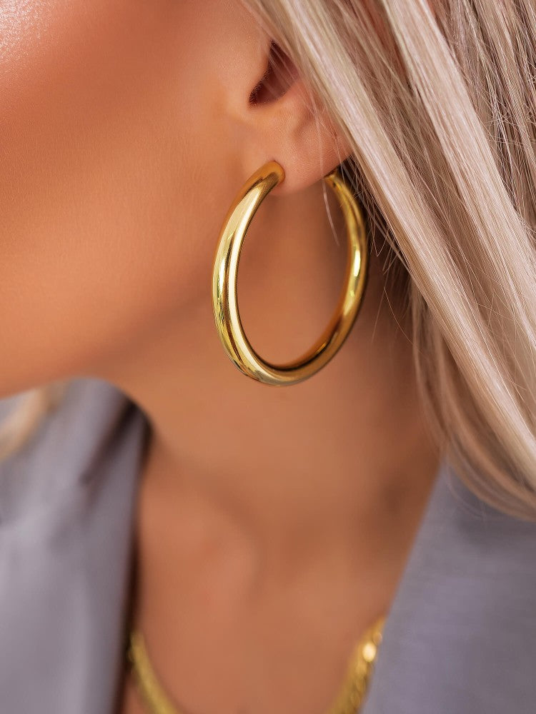 (Oct 2 Arrival) Steel Hoop Earrings (Gold)