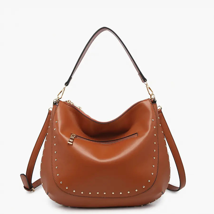 Studded Hobo Crossbody Satchel - Camel
