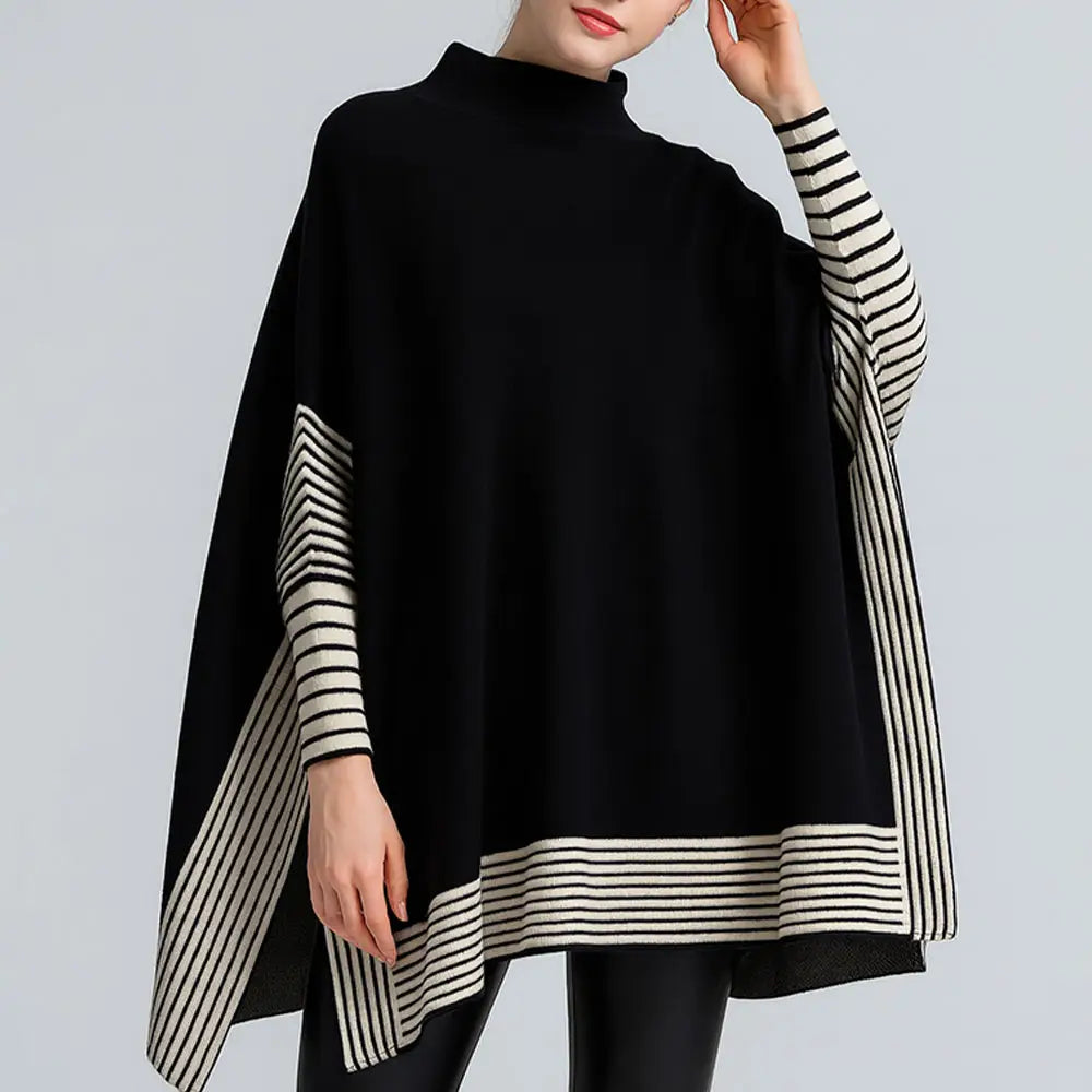 Fall Knit Poncho - Black and White