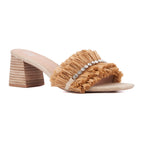 NYC Camel Brown Raffia Block Heel Sandals