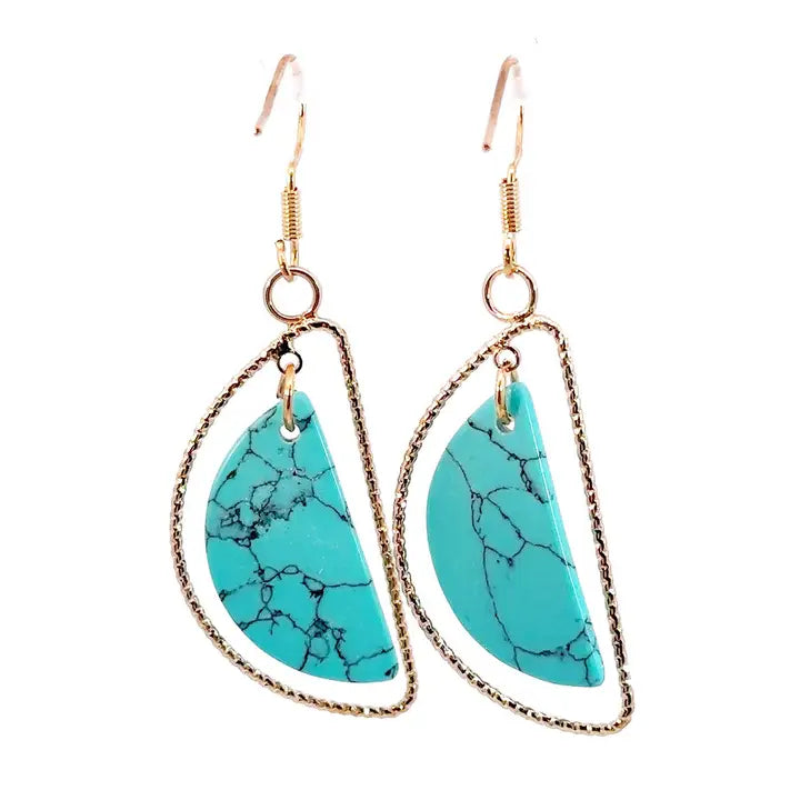 Half Moon Earrings (Turquoise and Gold tone)