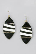(BOGO) Animal Print Leather Marquise Zebra PU Leather Earrings