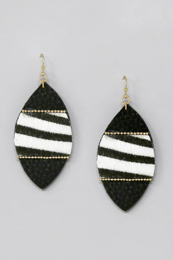 (BOGO) Animal Print Leather Marquise Zebra PU Leather Earrings