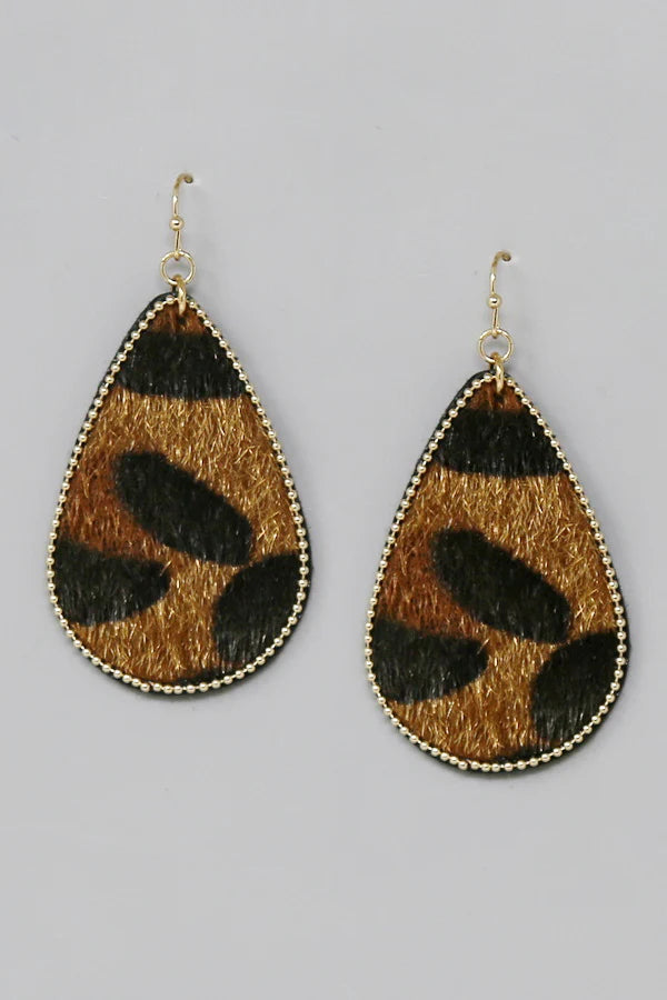 Animal Print Teardrop Leopard PU Leather Earrings
