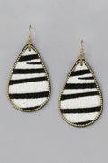 (BOGO) Animal Print Teardrop Zebra PU Leather Earrings