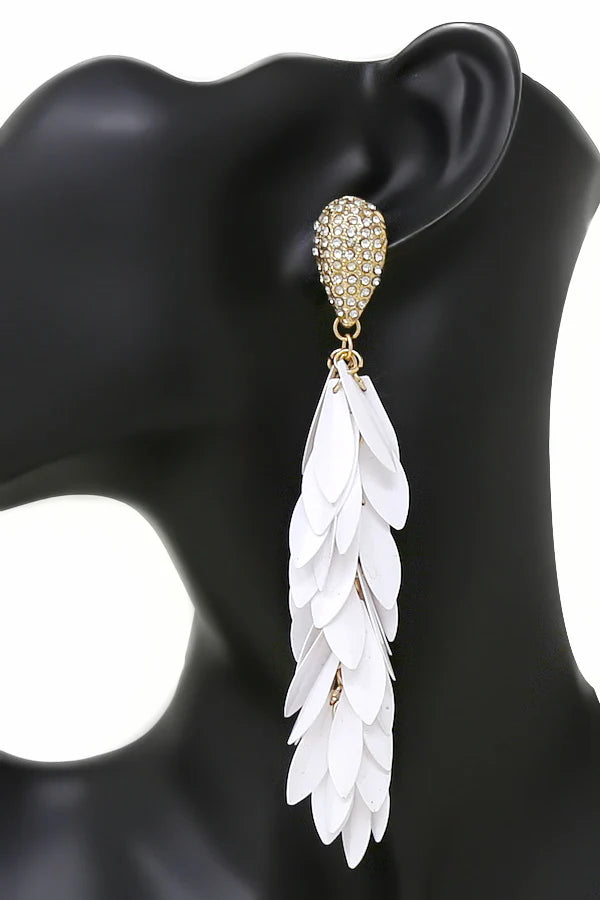 Falling White Leaves Dangle Earrings