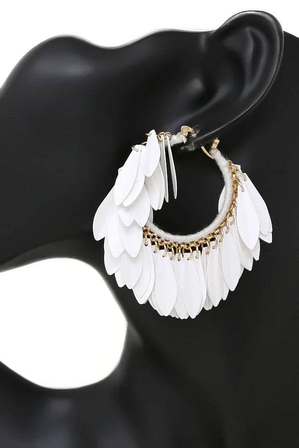Winter White Fringe Hoop Earrings
