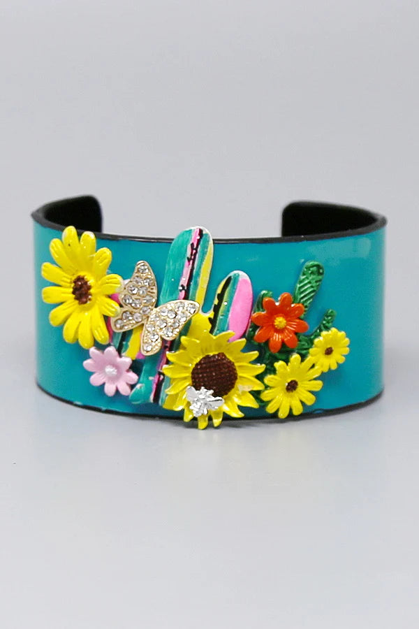 Sunflower Fields Embellished Enamel Flower Bracelet