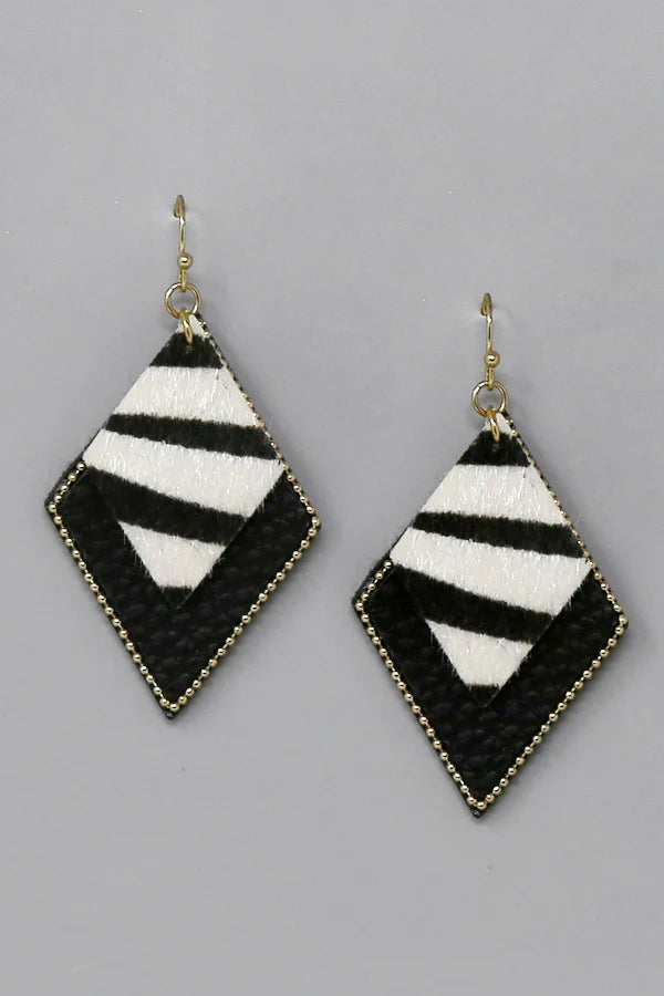 Animal Print Leather Diamond Shaped PU Earrings