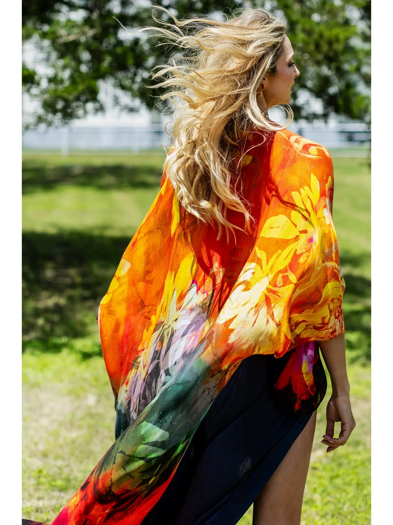 Orange Pink Multicolor Long Luxury Kimono