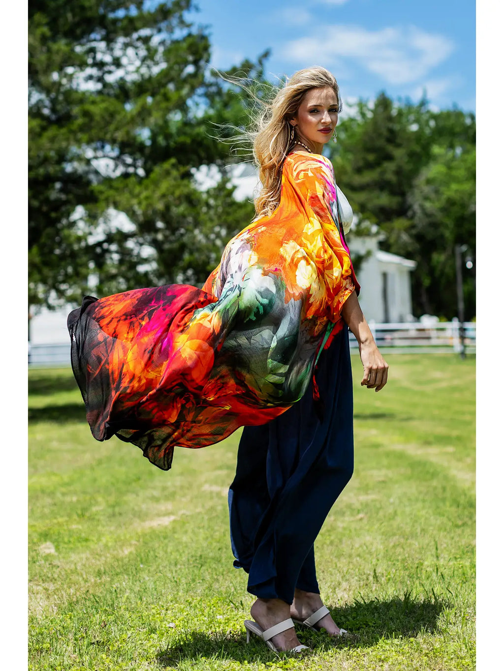 Orange Pink Multicolor Long Luxury Kimono