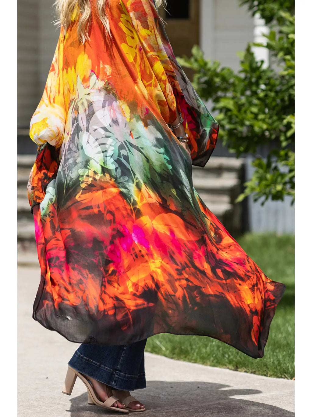 Orange Pink Multicolor Long Luxury Kimono