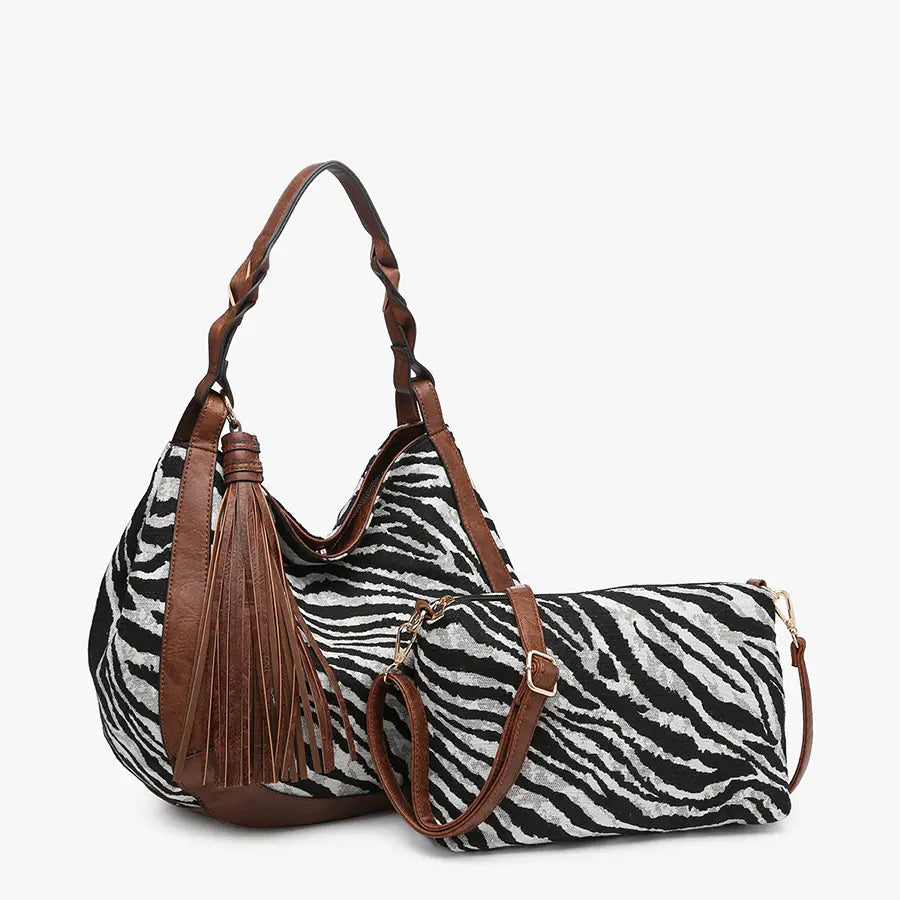 Zebra Print Hobo Bag with Pouch