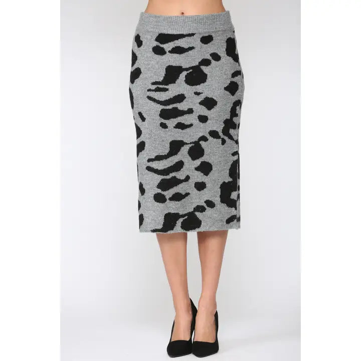 Grey Black Animal Print Sweater Skirt