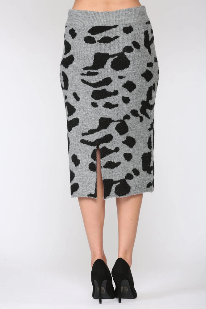 Grey Black Animal Print Sweater Skirt