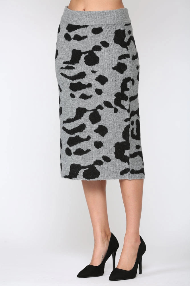 Grey Black Animal Print Sweater Skirt