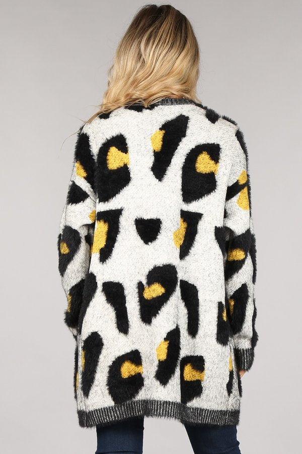 Cheetah Cardigan Black Grey and Yellow