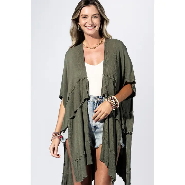 Olive Green Ruffle Kimono