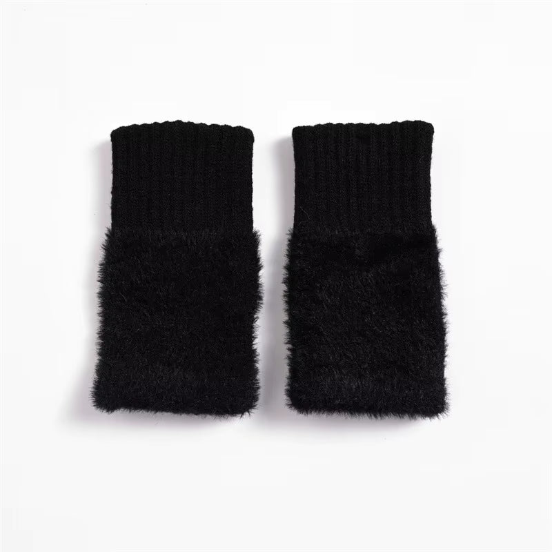 Furry Fingerless Handwarmer Gloves