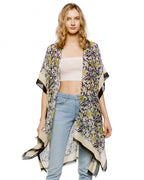 Black and Green Abstract Floral Kimono