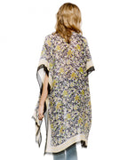 Black and Green Abstract Floral Kimono