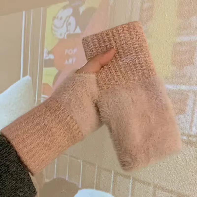 Furry Fingerless Handwarmer Gloves