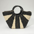 Woven Raffia Boat Shaped Bag - Black