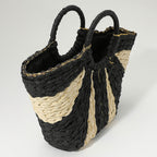 Woven Raffia Boat Shaped Bag - Black