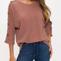 Camel Brown Ribbed Off Shoulder Knit Top