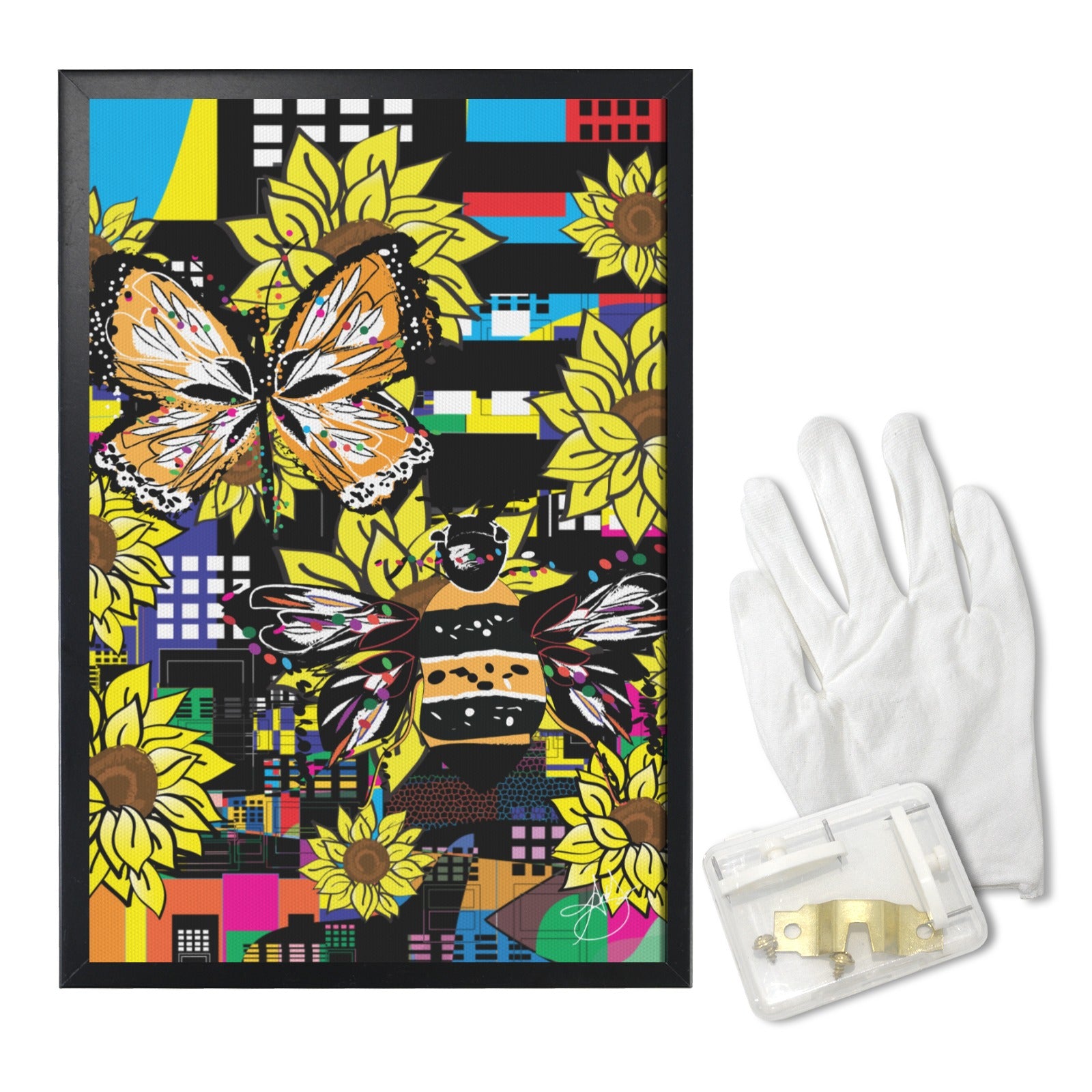 (Custom Order) Butterfly and Bee City Framed Canvas Print 18"x24"