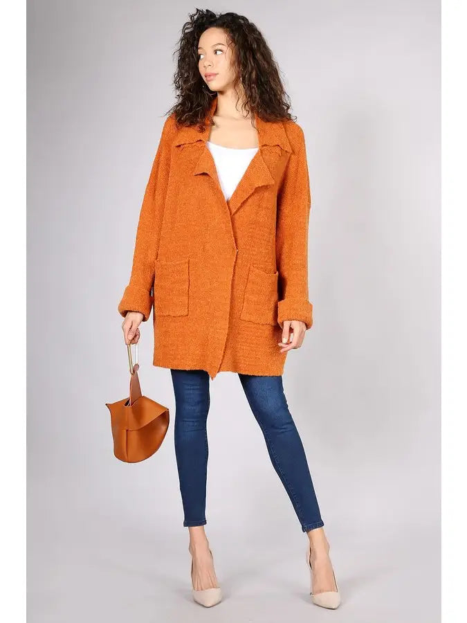 Rust Orange Oversized Cardigan Overcoat