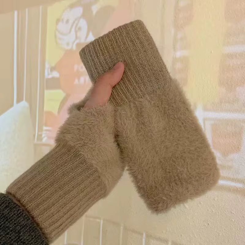 Furry Fingerless Handwarmer Gloves