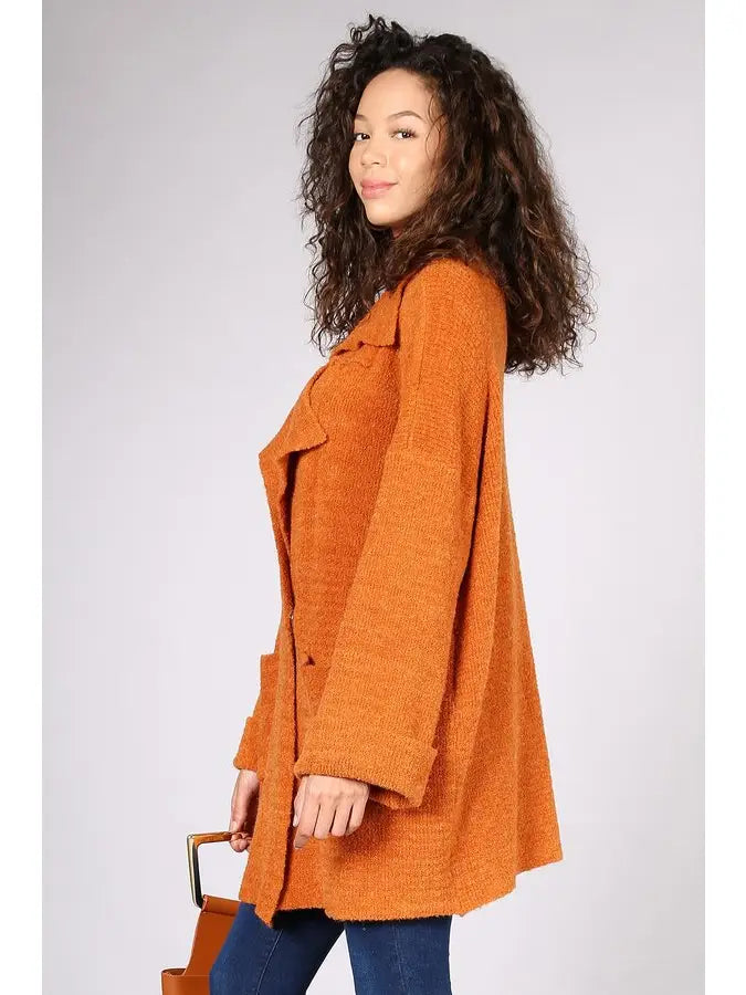 Rust Orange Oversized Cardigan Overcoat