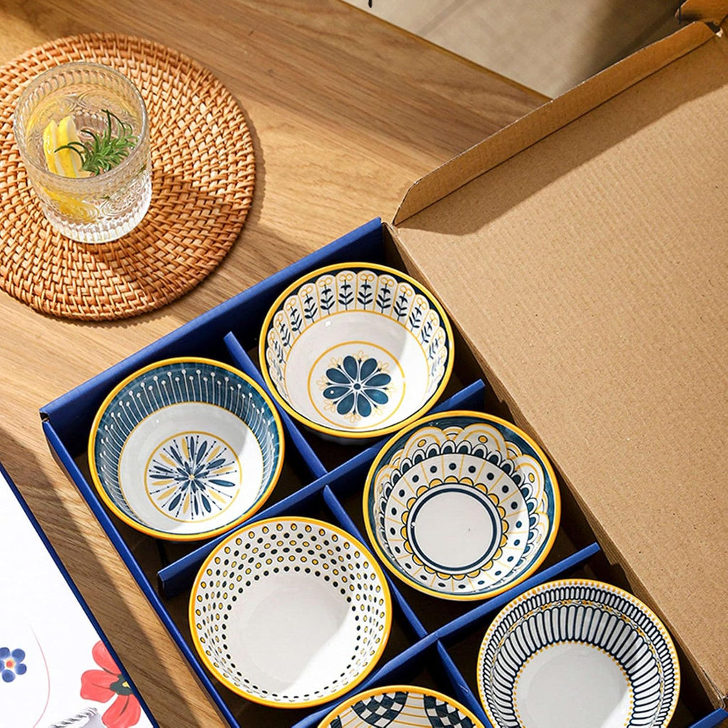 Teal 6 Piece Rice Bowl Set with Chopsticks