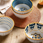 Teal 6 Piece Rice Bowl Set with Chopsticks