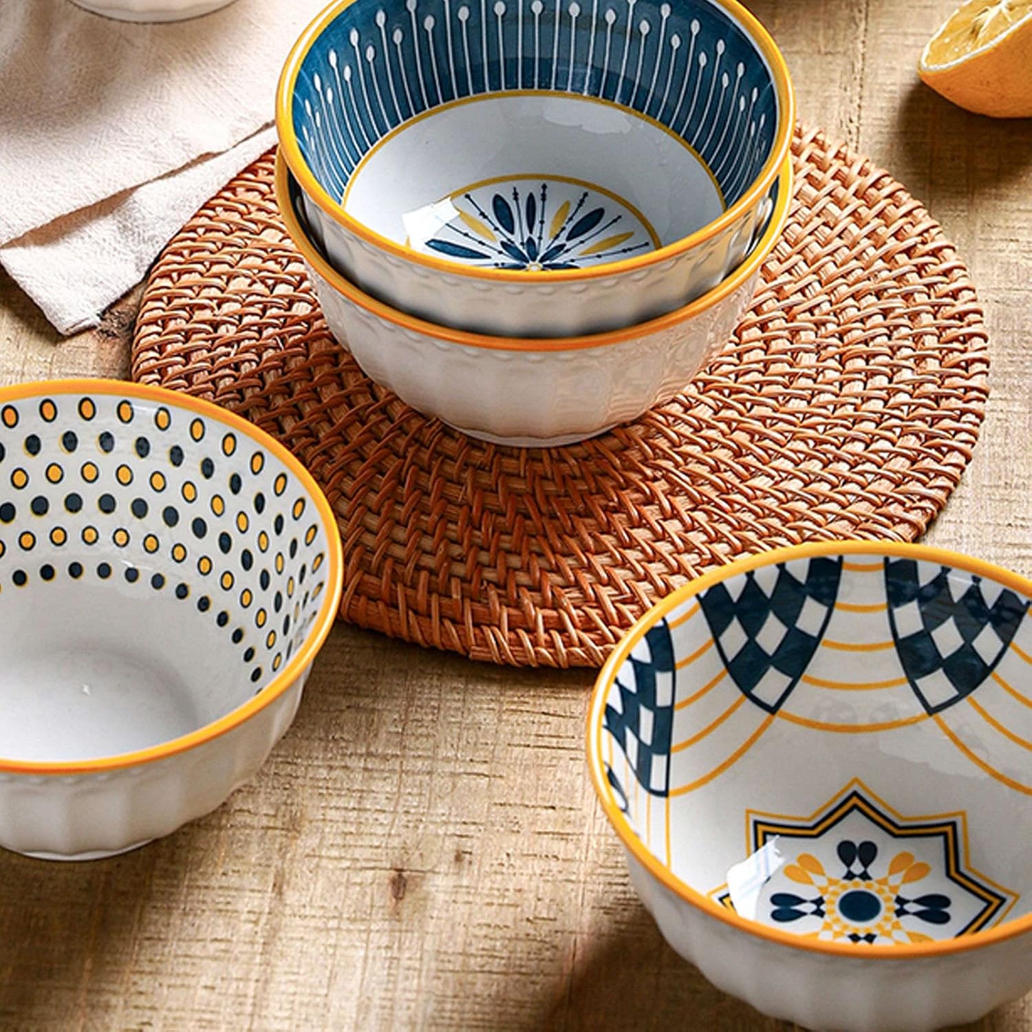 Teal 6 Piece Rice Bowl Set with Chopsticks