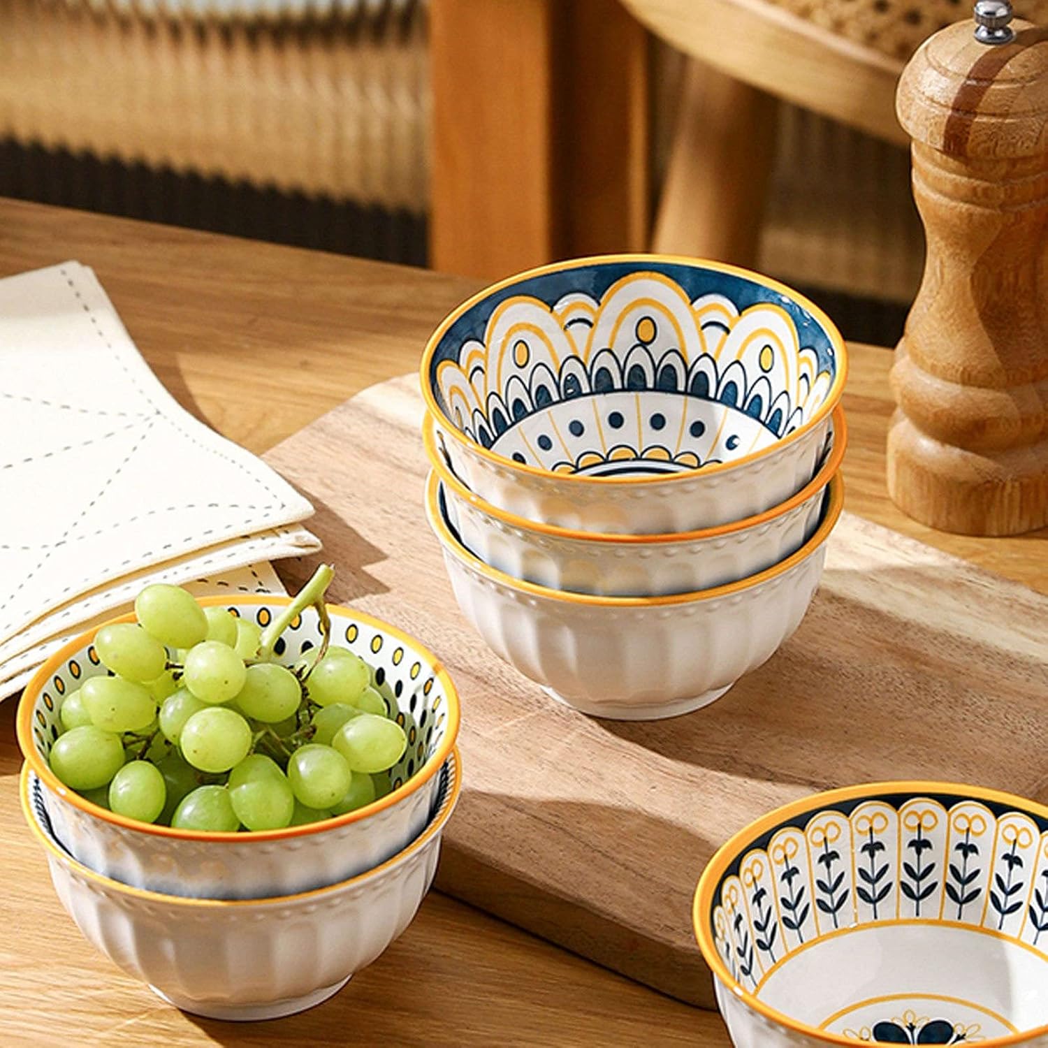 Teal 6 Piece Rice Bowl Set with Chopsticks