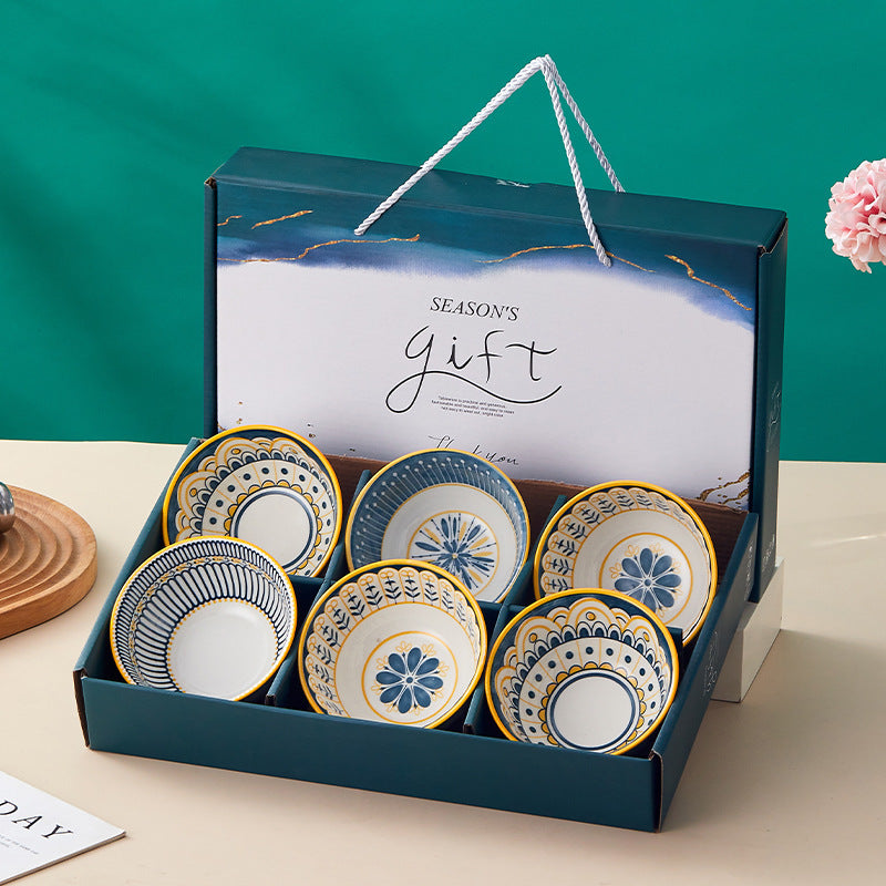 Teal 6 Piece Rice Bowl Set with Chopsticks