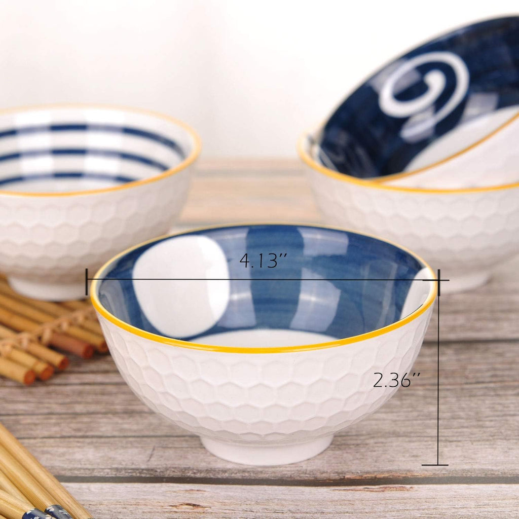 Navy Blue 6 Piece Rice Bowl Set with Chopsticks