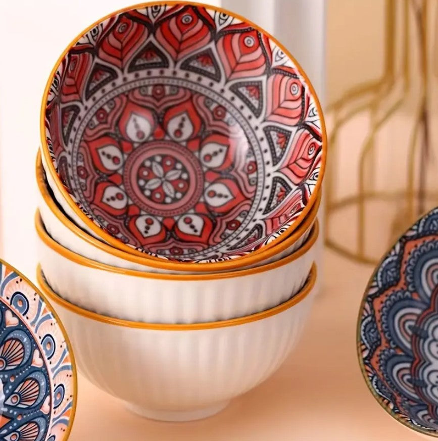 Orange Hues 6 Piece Rice Bowl Set with Chopsticks