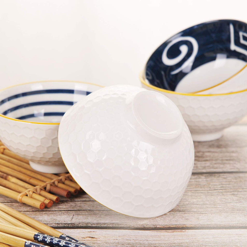 Navy Blue 6 Piece Rice Bowl Set with Chopsticks