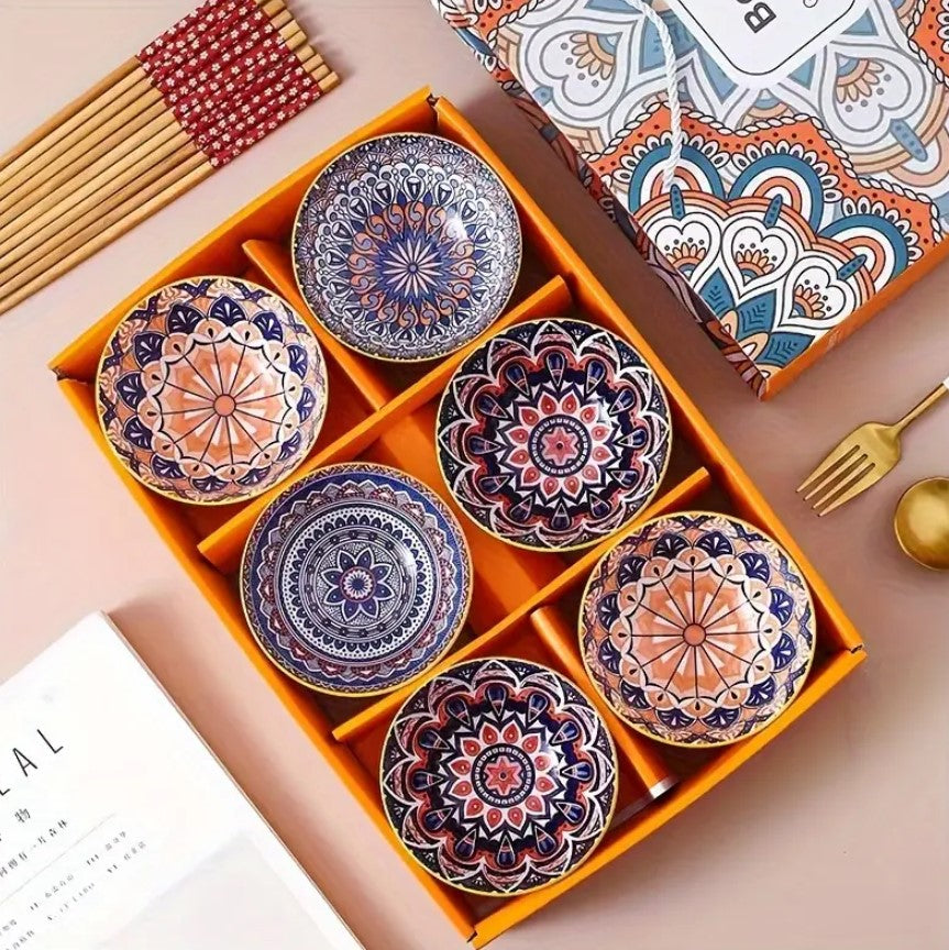 Orange Hues 6 Piece Rice Bowl Set with Chopsticks